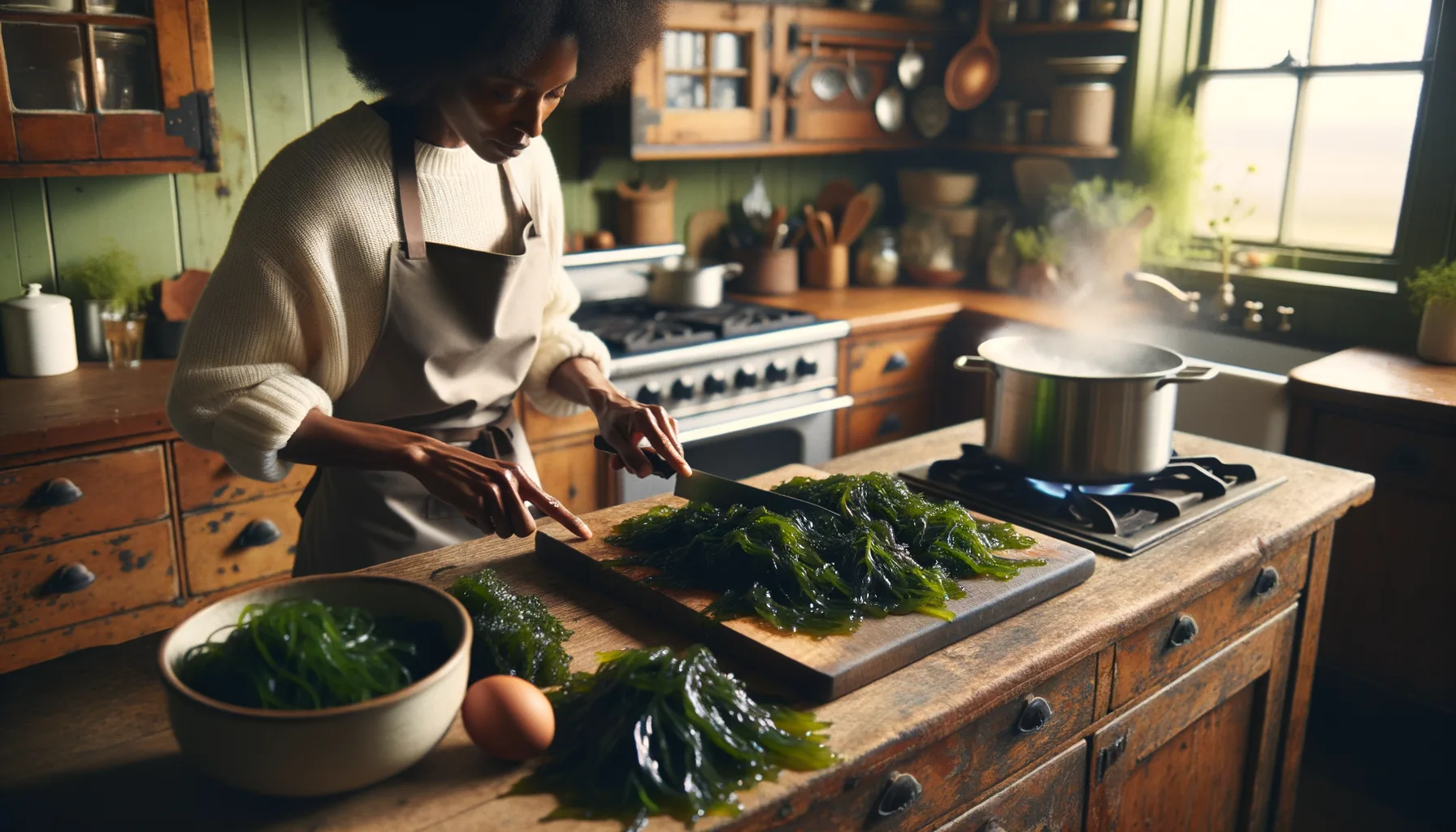 mořské řasy v kuchyni u přípravy jídla