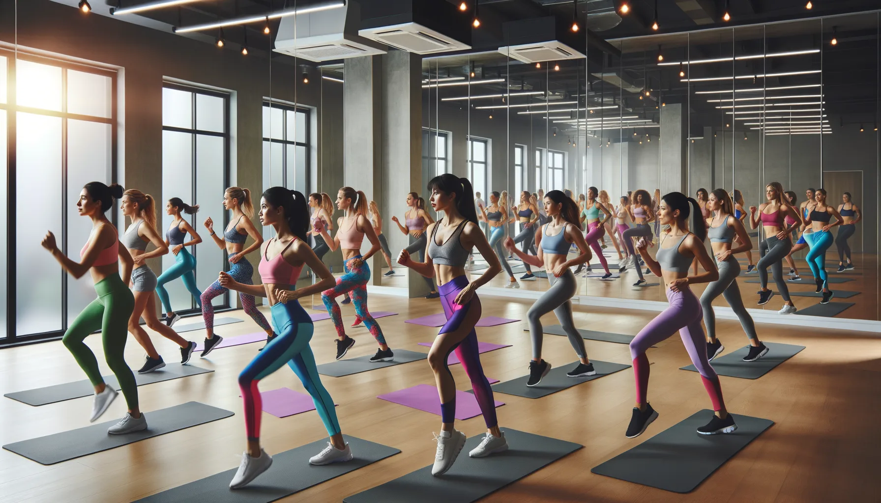 několik žen cvičí v ve fitness studio aerobik