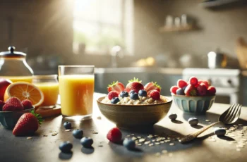 DALL·E 2025-02-12 18.52.25 – A photorealistic healthy breakfast on a kitchen counter, featuring a bowl of oatmeal with fresh berries (strawberries, blueberries, and raspberries) a